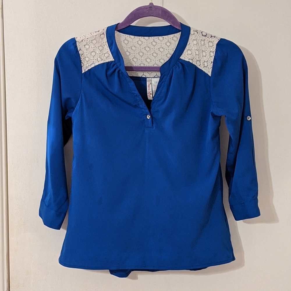 🌵-JAPNA KIDS Blue Dressy Blouse with Lace Sparkle